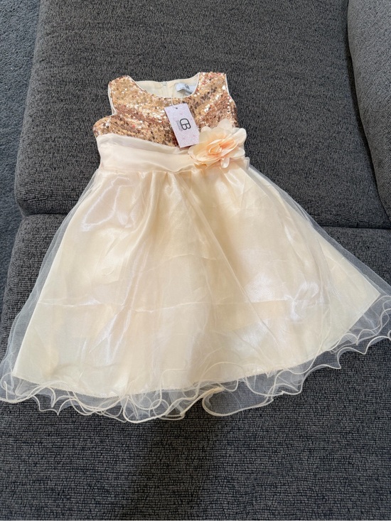 Cb disco ball Other - Sequin Bodice Tulle Party Dress with Floral Accent — Champagne